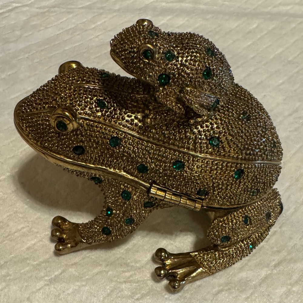 Jeweled Gold Frog Figurine with Green Accents Desk Set